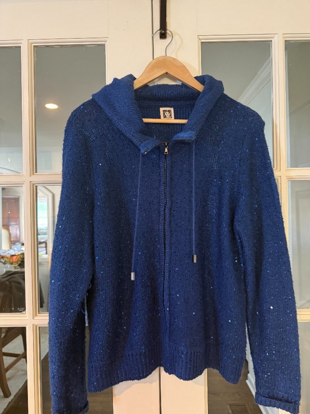 Anne Klein cardigan Blue sparkle sweater with hood